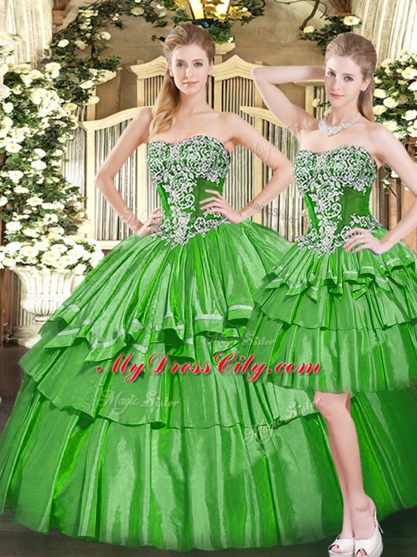 Floor Length Green Sweet 16 Quinceanera Dress Strapless Sleeveless Lace Up