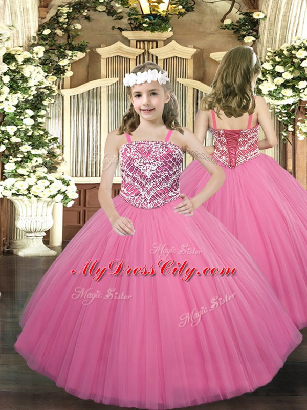 Trendy Sleeveless Lace Up Floor Length Beading Little Girls Pageant Gowns