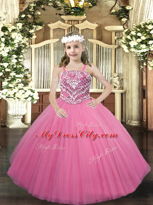 Trendy Sleeveless Lace Up Floor Length Beading Little Girls Pageant Gowns