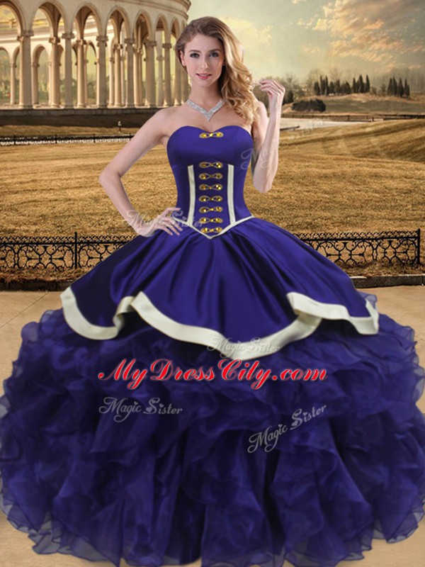 Superior Purple Sleeveless Floor Length Beading and Ruffles Lace Up Vestidos de Quinceanera