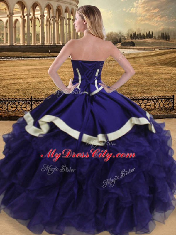 Superior Purple Sleeveless Floor Length Beading and Ruffles Lace Up Vestidos de Quinceanera