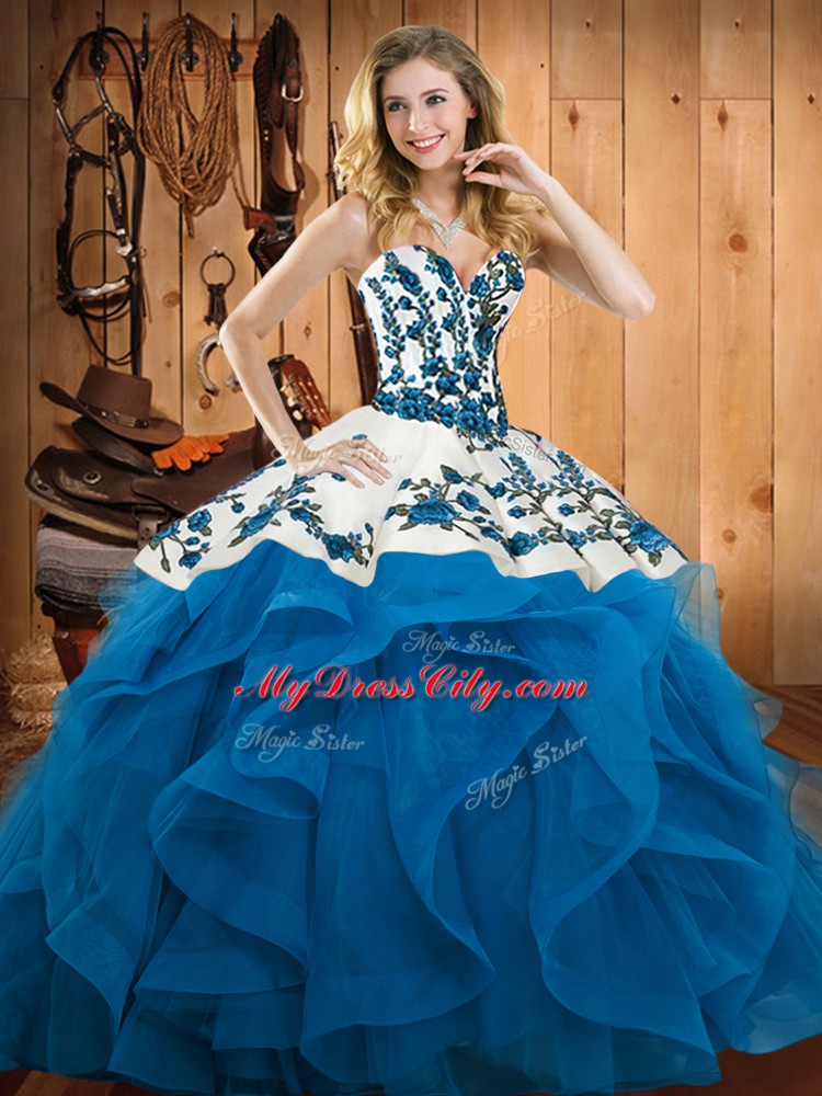 Best Floor Length Ball Gowns Sleeveless Baby Blue Quinceanera Dresses Lace Up