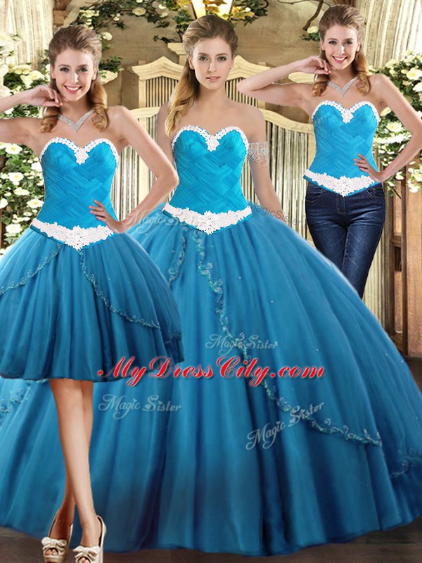 Luxurious Floor Length Teal Vestidos de Quinceanera Sweetheart Sleeveless Lace Up