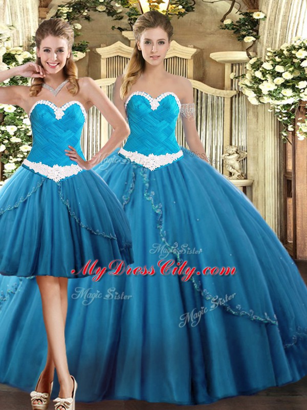 Luxurious Floor Length Teal Vestidos de Quinceanera Sweetheart Sleeveless Lace Up