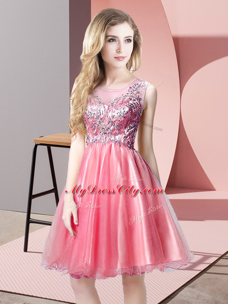 Sleeveless Zipper Knee Length Beading Dress for Prom