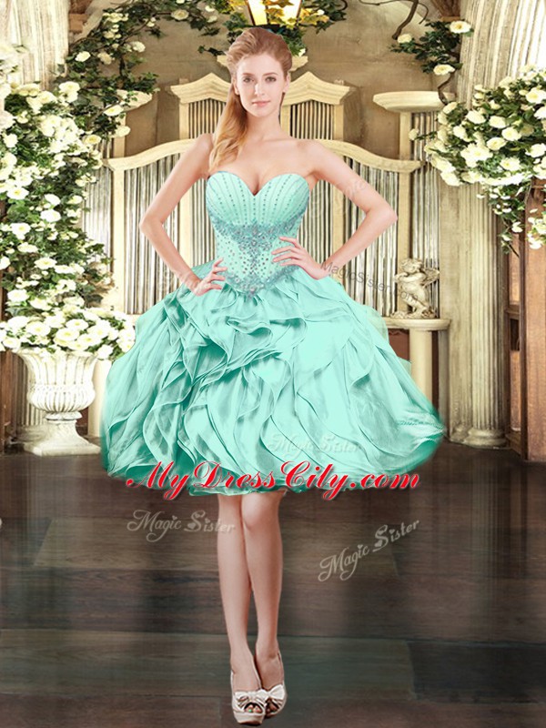 Best Organza Sweetheart Sleeveless Lace Up Beading and Ruffles Quinceanera Dress in Apple Green