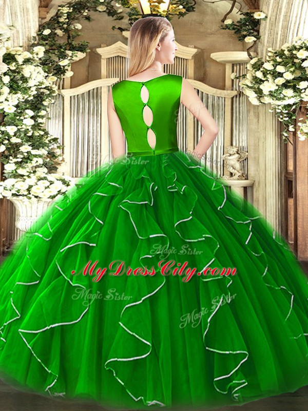 Enchanting Olive Green Sweet 16 Dress Military Ball and Sweet 16 and Quinceanera with Ruffles Scoop Sleeveless Clasp Handle