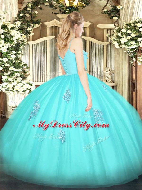 Sleeveless Zipper Floor Length Appliques Quince Ball Gowns