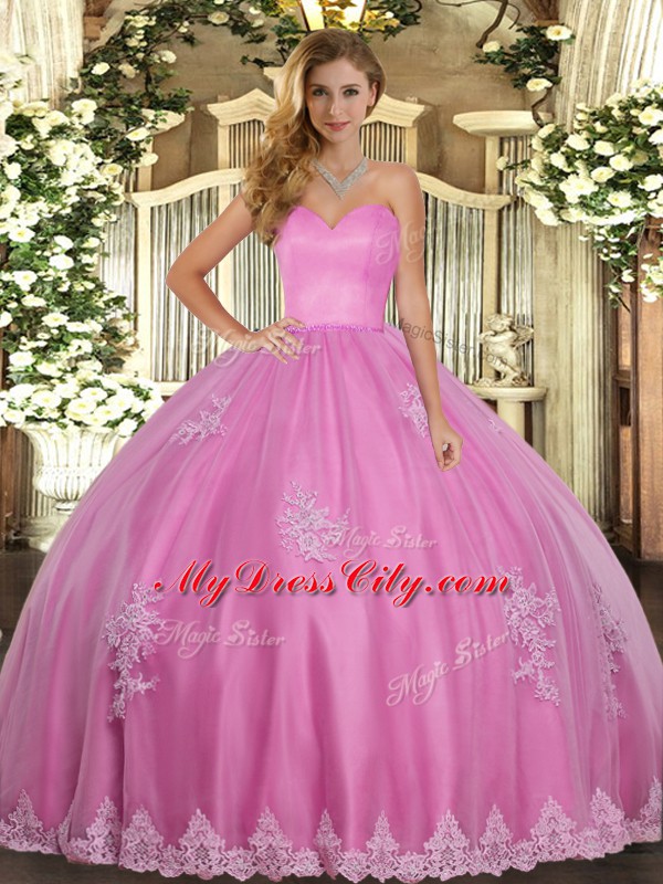 Rose Pink Sweetheart Neckline Beading and Appliques Quinceanera Dresses Sleeveless Lace Up