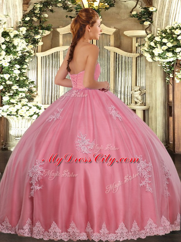 Rose Pink Sweetheart Neckline Beading and Appliques Quinceanera Dresses Sleeveless Lace Up