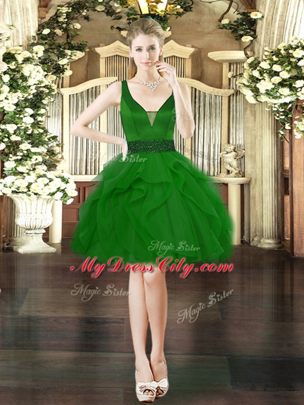 Green Sleeveless Beading and Ruffles Floor Length Sweet 16 Dress