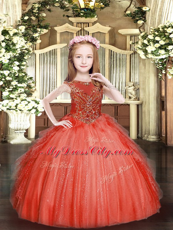 New Style Scoop Sleeveless Zipper Pageant Dress Toddler Red Tulle