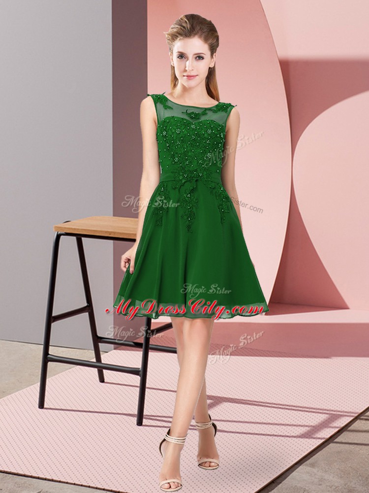 Dark Green Chiffon Zipper Scoop Sleeveless Knee Length Wedding Party Dress Appliques