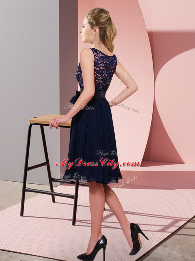 Scoop Sleeveless Chiffon Damas Dress Lace and Bowknot Side Zipper