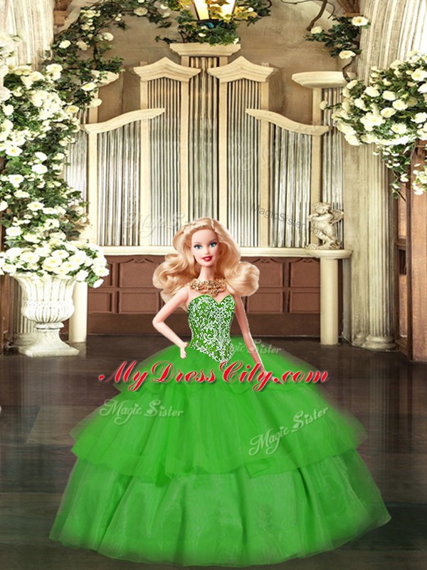 Eye-catching Sleeveless Floor Length Beading Lace Up Sweet 16 Dresses with Green