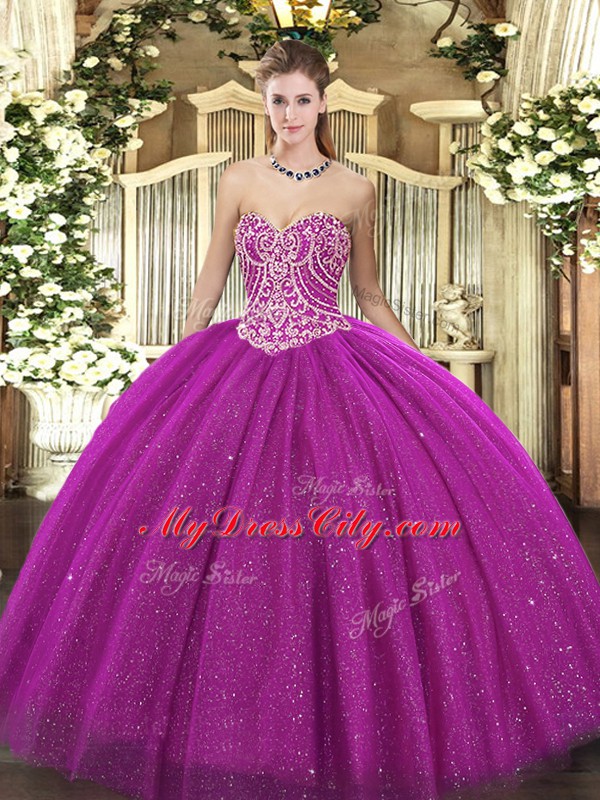 Gorgeous Tulle Sleeveless Floor Length Sweet 16 Dresses and Beading