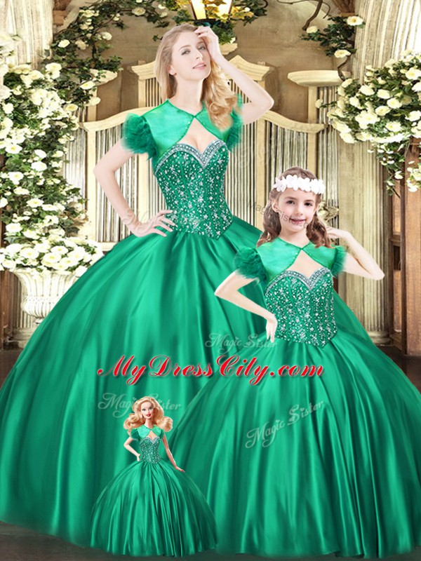 Beauteous Beading 15th Birthday Dress Green Lace Up Sleeveless Floor Length