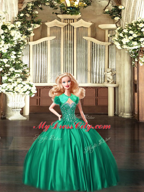 Beauteous Beading 15th Birthday Dress Green Lace Up Sleeveless Floor Length