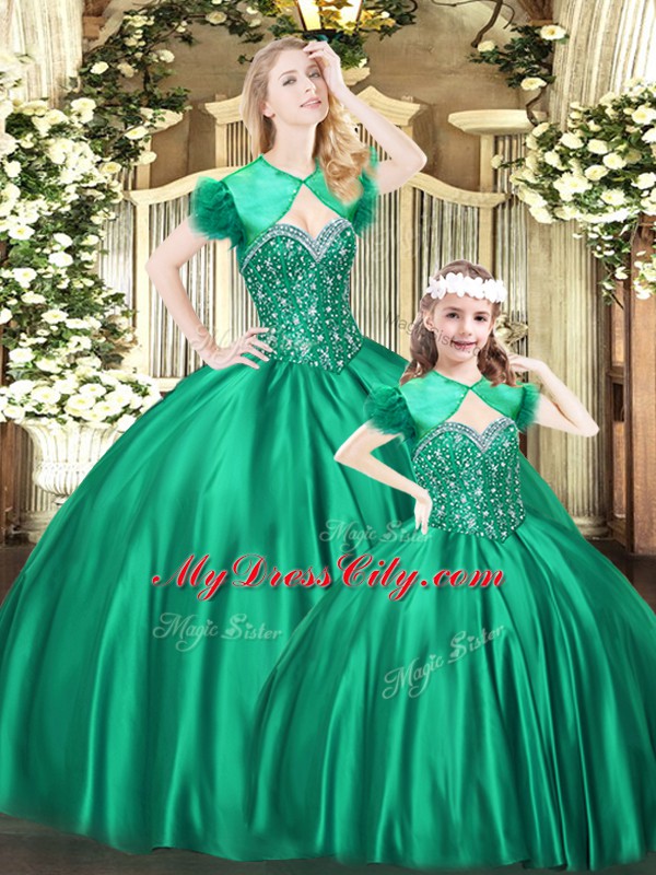 Beauteous Beading 15th Birthday Dress Green Lace Up Sleeveless Floor Length