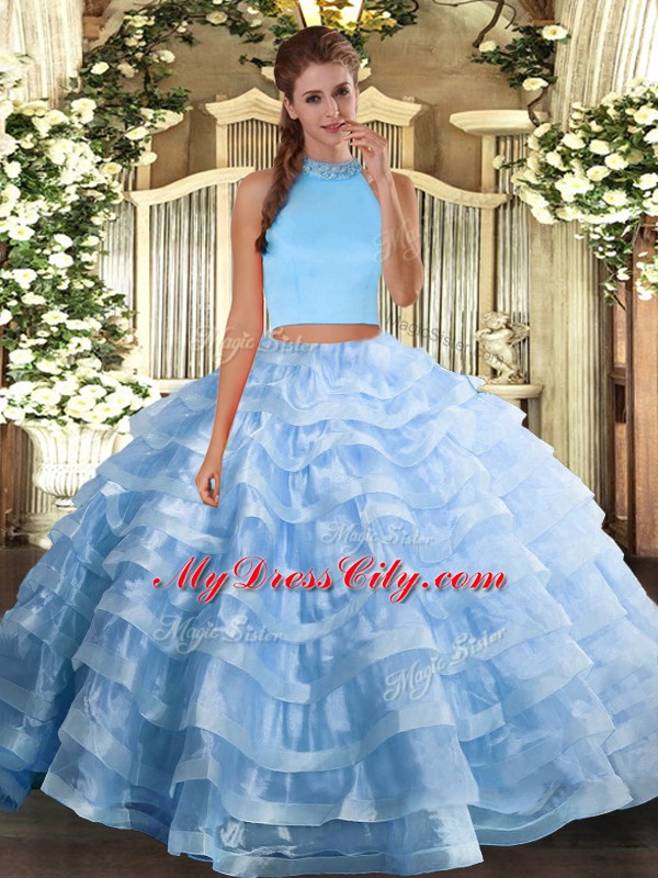 Cute Sleeveless Backless Floor Length Beading and Ruffled Layers Quinceanera Gown