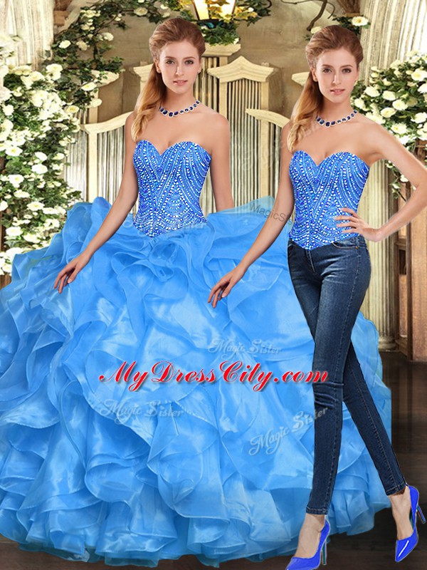 Fitting Sleeveless Beading and Ruffles Lace Up Sweet 16 Quinceanera Dress