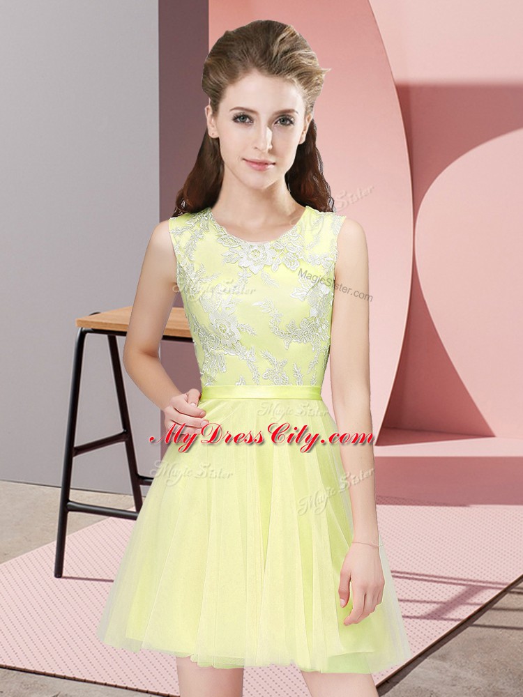 Latest Sleeveless Side Zipper Mini Length Lace Wedding Party Dress