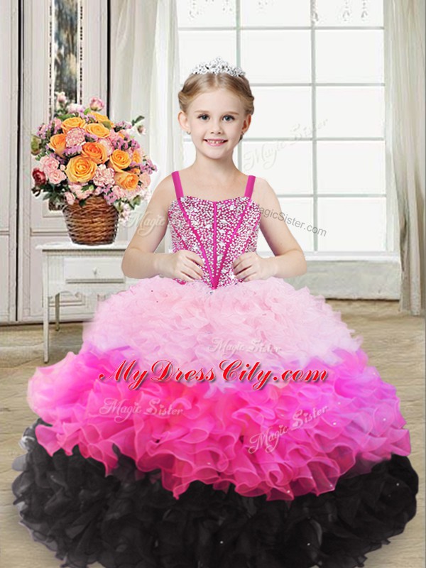 Excellent Sleeveless Beading and Ruffles Lace Up Little Girls Pageant Dress