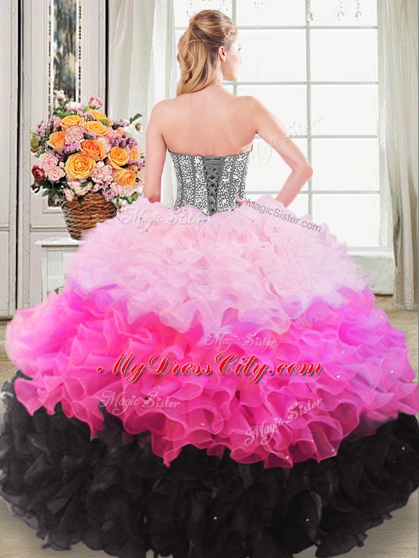 Clearance Multi-color Organza Lace Up Sweetheart Sleeveless Floor Length Sweet 16 Quinceanera Dress Beading and Ruffles