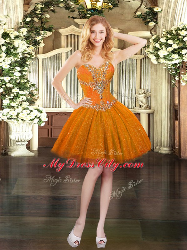 Colorful Mini Length Lace Up Prom Dresses Orange for Prom and Party with Beading