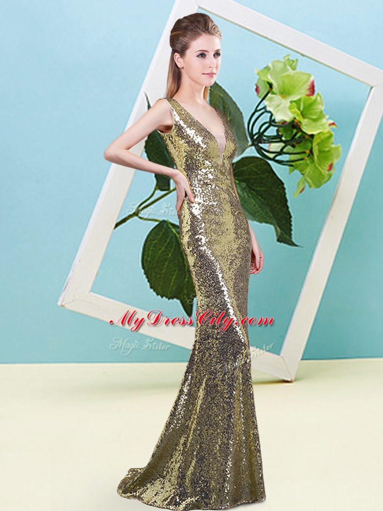 Sleeveless Zipper Floor Length Sequins Evening Dress