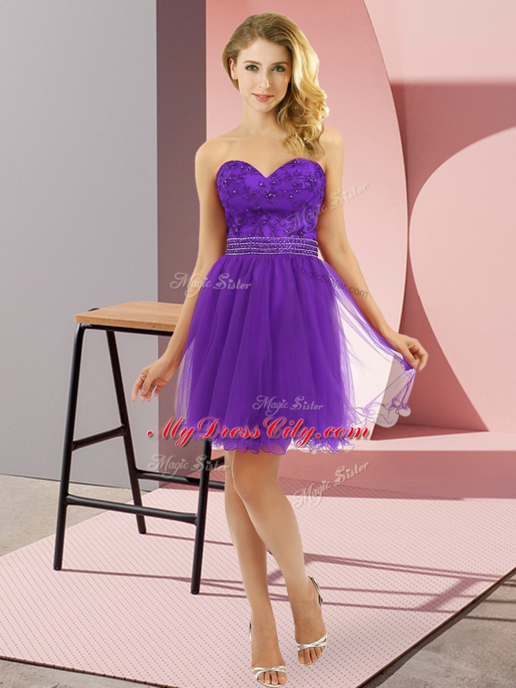 Purple Sleeveless Tulle Zipper Homecoming Dress for Prom and Party