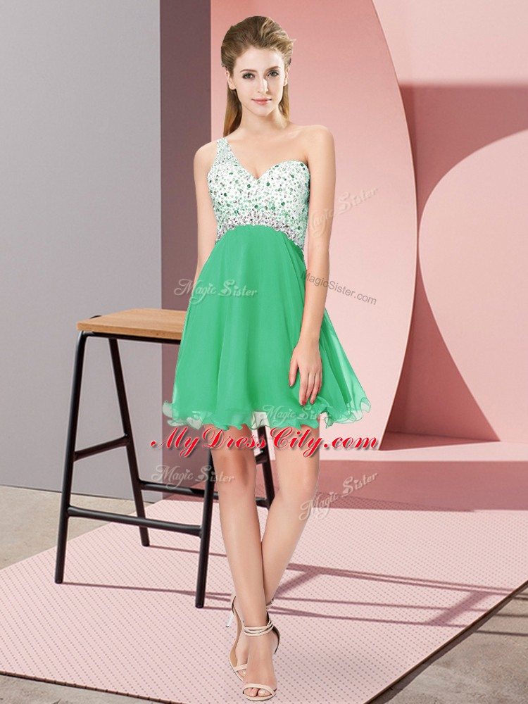 Superior Beading Prom Gown Turquoise Criss Cross Sleeveless Mini Length