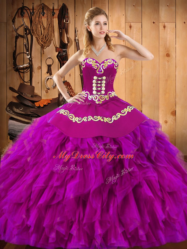 Fitting Sleeveless Lace Up Floor Length Embroidery and Ruffles Quinceanera Gowns