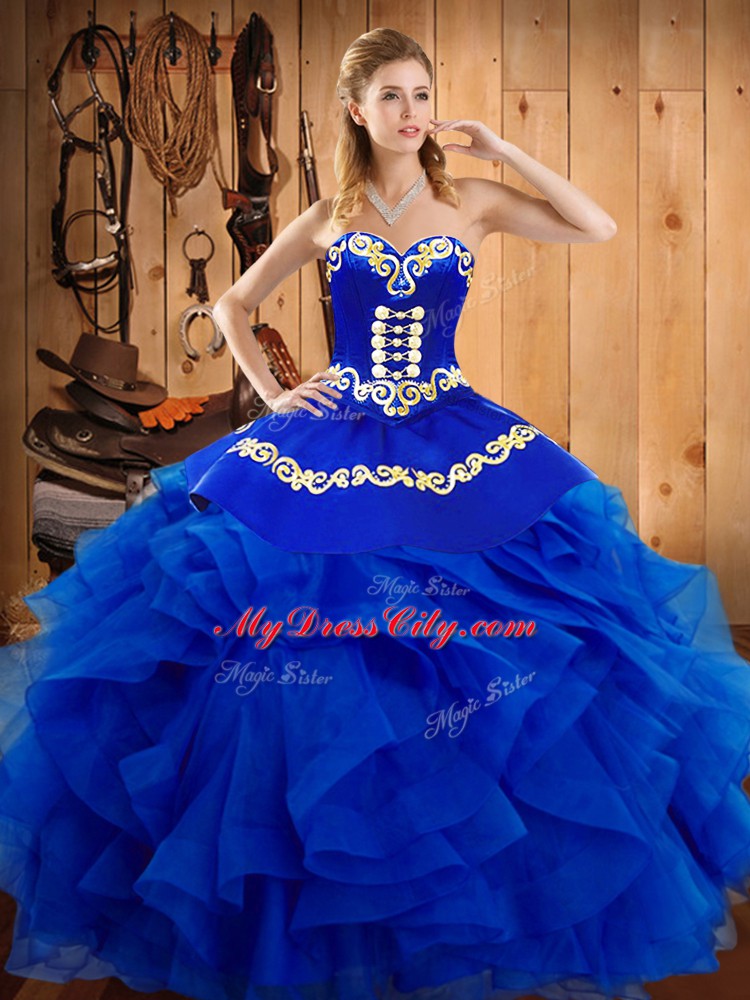 Floor Length Royal Blue Quinceanera Dress Sweetheart Sleeveless Lace Up