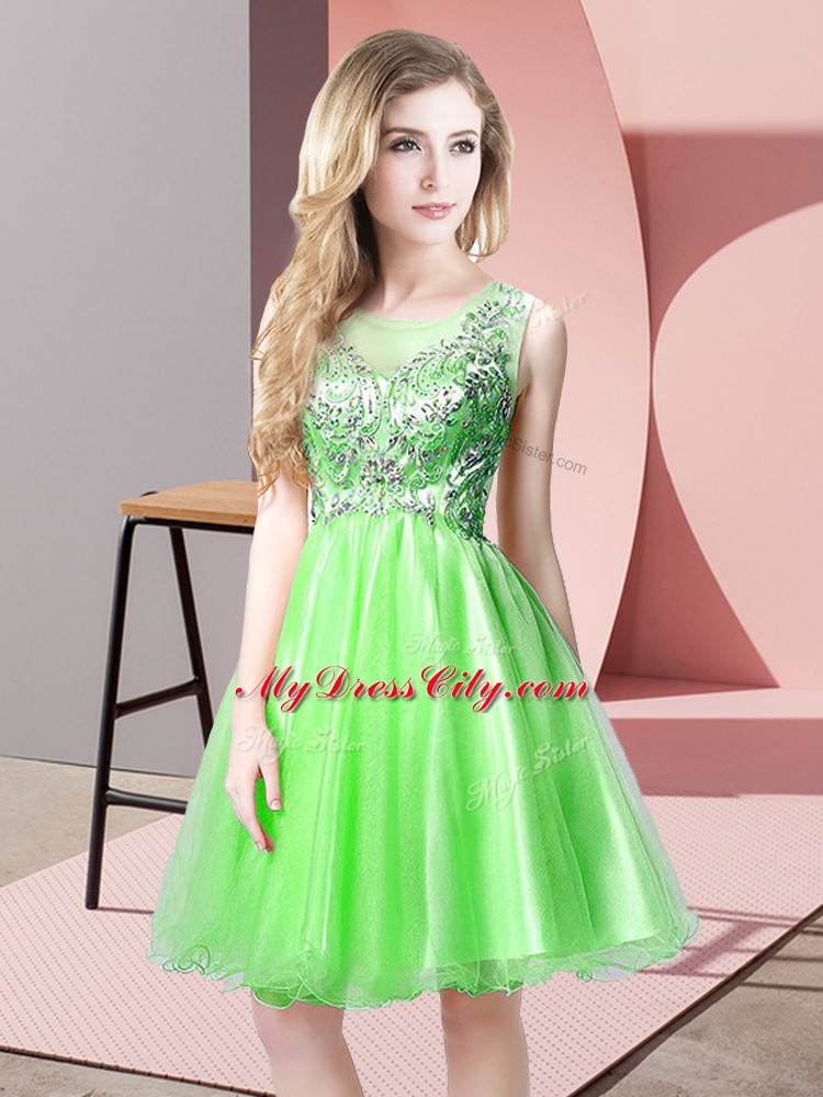 Captivating Knee Length Prom Dress Tulle Sleeveless Beading