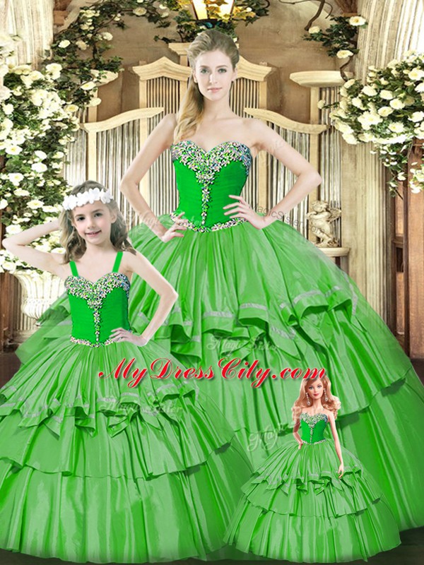 Attractive Sleeveless Lace Up Floor Length Beading and Ruffled Layers Sweet 16 Dresses