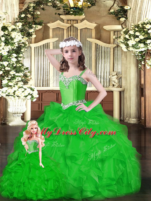 Sweetheart Sleeveless Sweet 16 Dress Floor Length Ruffles Green Organza