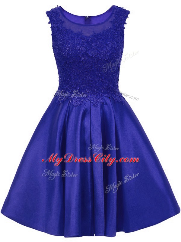 Beauteous Blue Sleeveless Lace Mini Length Wedding Guest Dresses