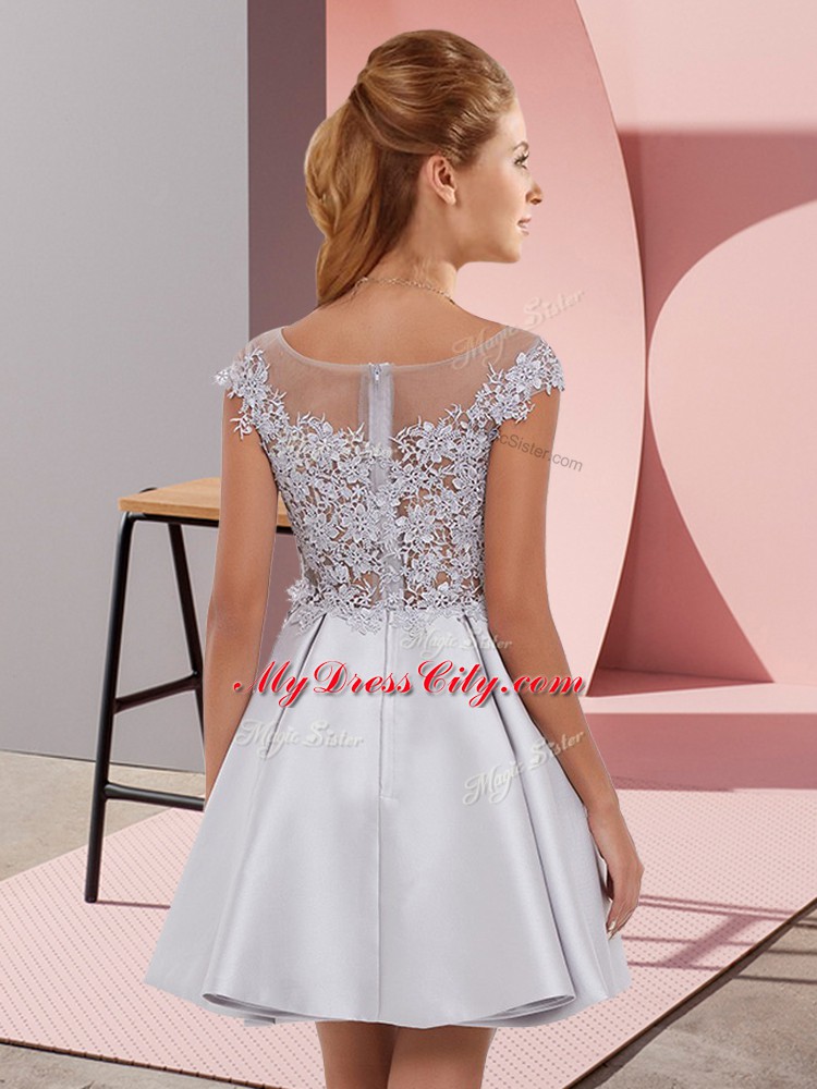 Beauteous Blue Sleeveless Lace Mini Length Wedding Guest Dresses