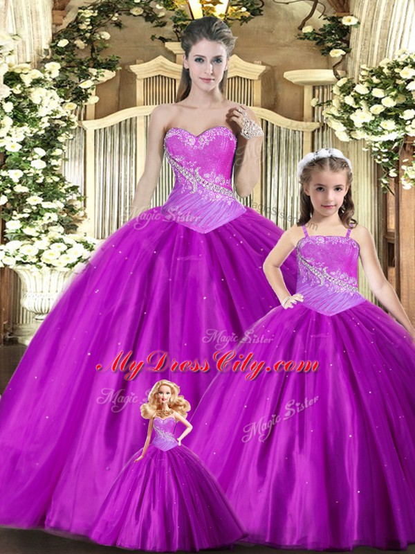 Pretty Purple Sleeveless Beading and Ruching Floor Length Sweet 16 Dresses