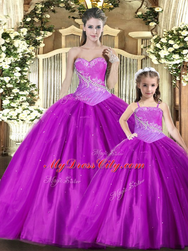 Pretty Purple Sleeveless Beading and Ruching Floor Length Sweet 16 Dresses