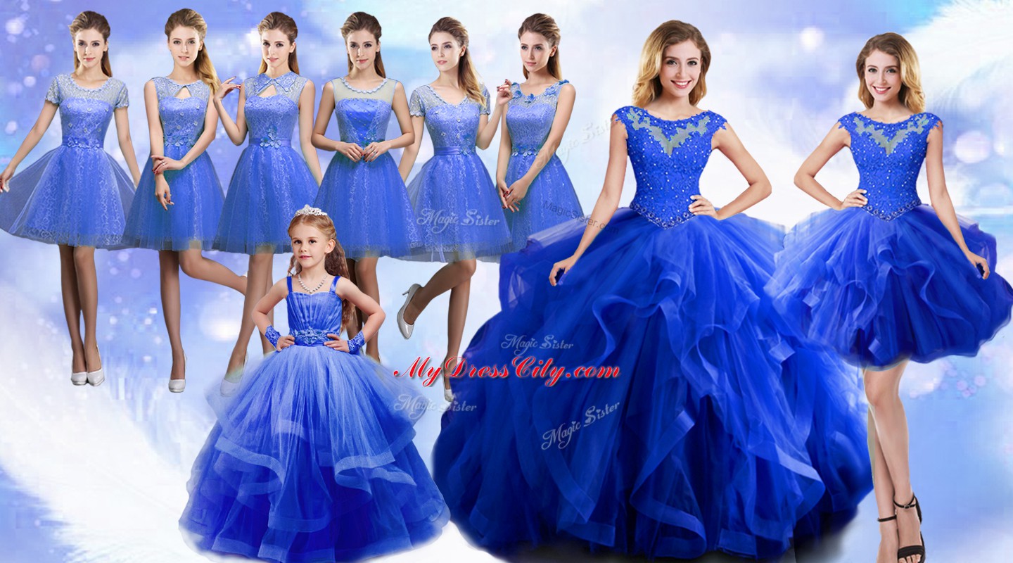 Enchanting Beading and Ruffles Quinceanera Gowns Blue Lace Up Sleeveless Floor Length