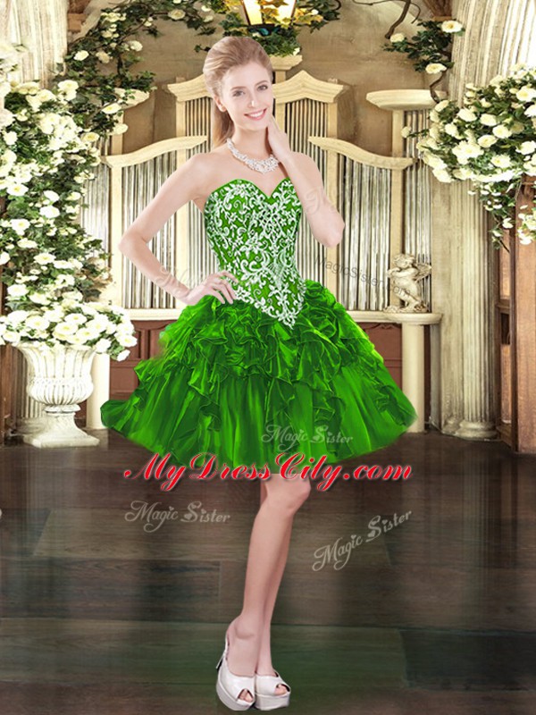 High Class Dark Green Sleeveless Beading and Ruffles Floor Length Vestidos de Quinceanera