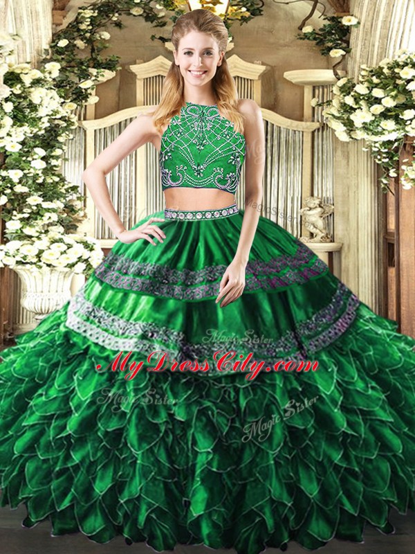 Stunning Sleeveless Zipper Floor Length Beading and Ruffles Sweet 16 Quinceanera Dress