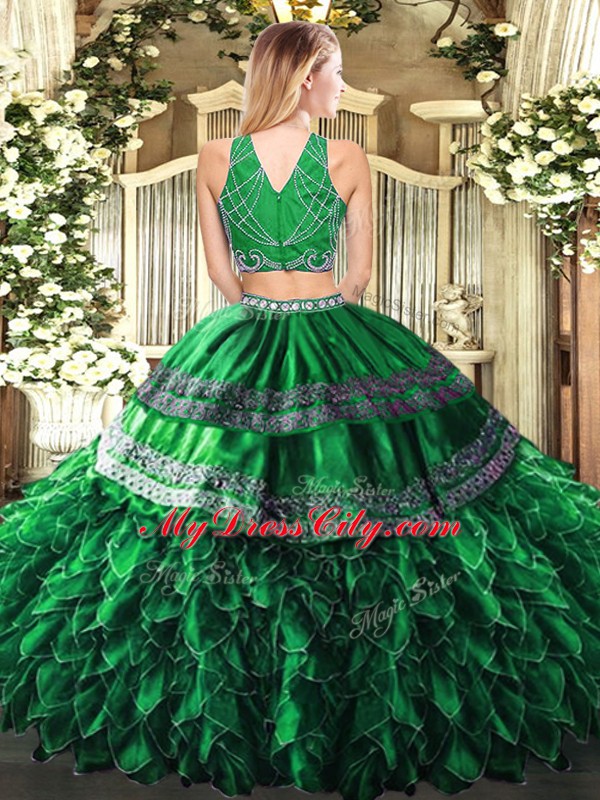 Stunning Sleeveless Zipper Floor Length Beading and Ruffles Sweet 16 Quinceanera Dress