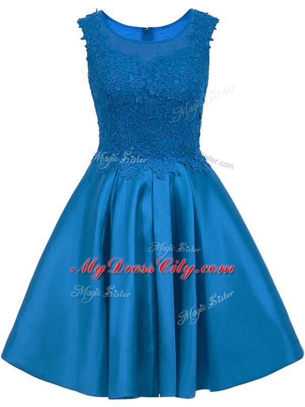 Hot Selling Blue Scoop Neckline Lace Court Dresses for Sweet 16 Sleeveless Zipper