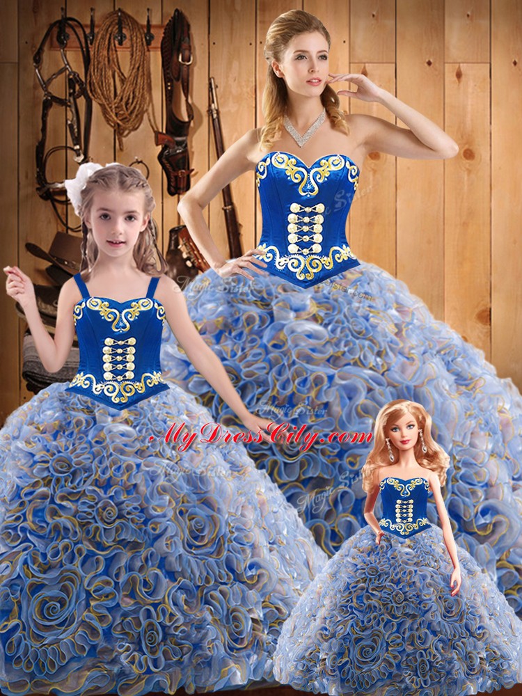 Custom Design Multi-color Sweet 16 Dresses Military Ball and Sweet 16 and Quinceanera with Embroidery Sweetheart Sleeveless Sweep Train Lace Up