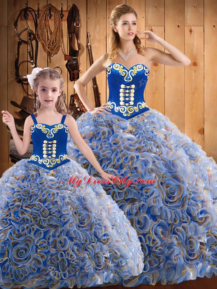 Custom Design Multi-color Sweet 16 Dresses Military Ball and Sweet 16 and Quinceanera with Embroidery Sweetheart Sleeveless Sweep Train Lace Up