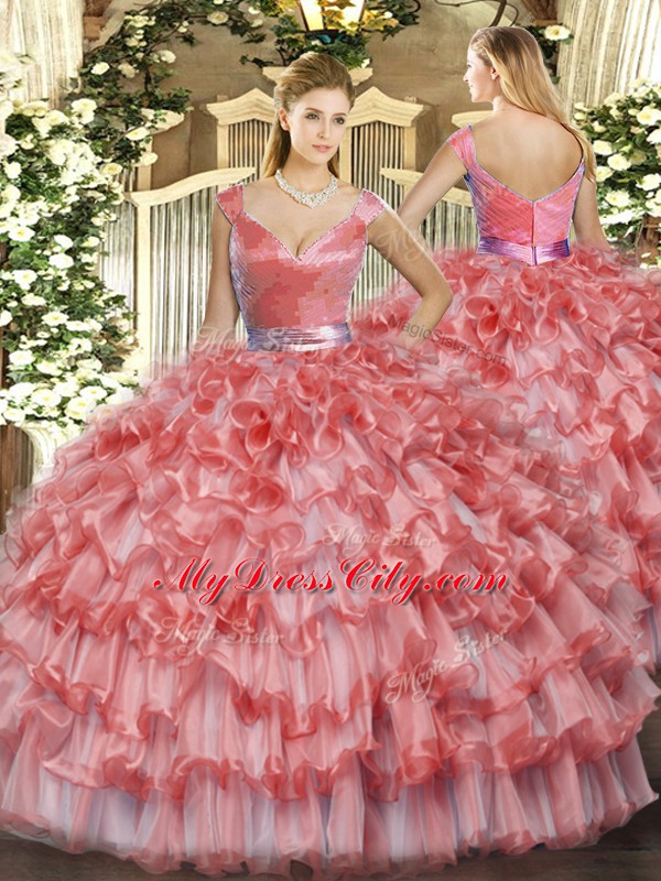 Discount Sleeveless Zipper Floor Length Ruffled Layers Quinceanera Gown