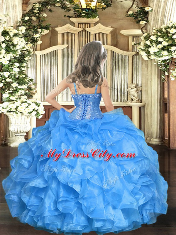 Ball Gowns Pageant Dress for Teens Yellow Green Straps Organza Sleeveless Floor Length Lace Up